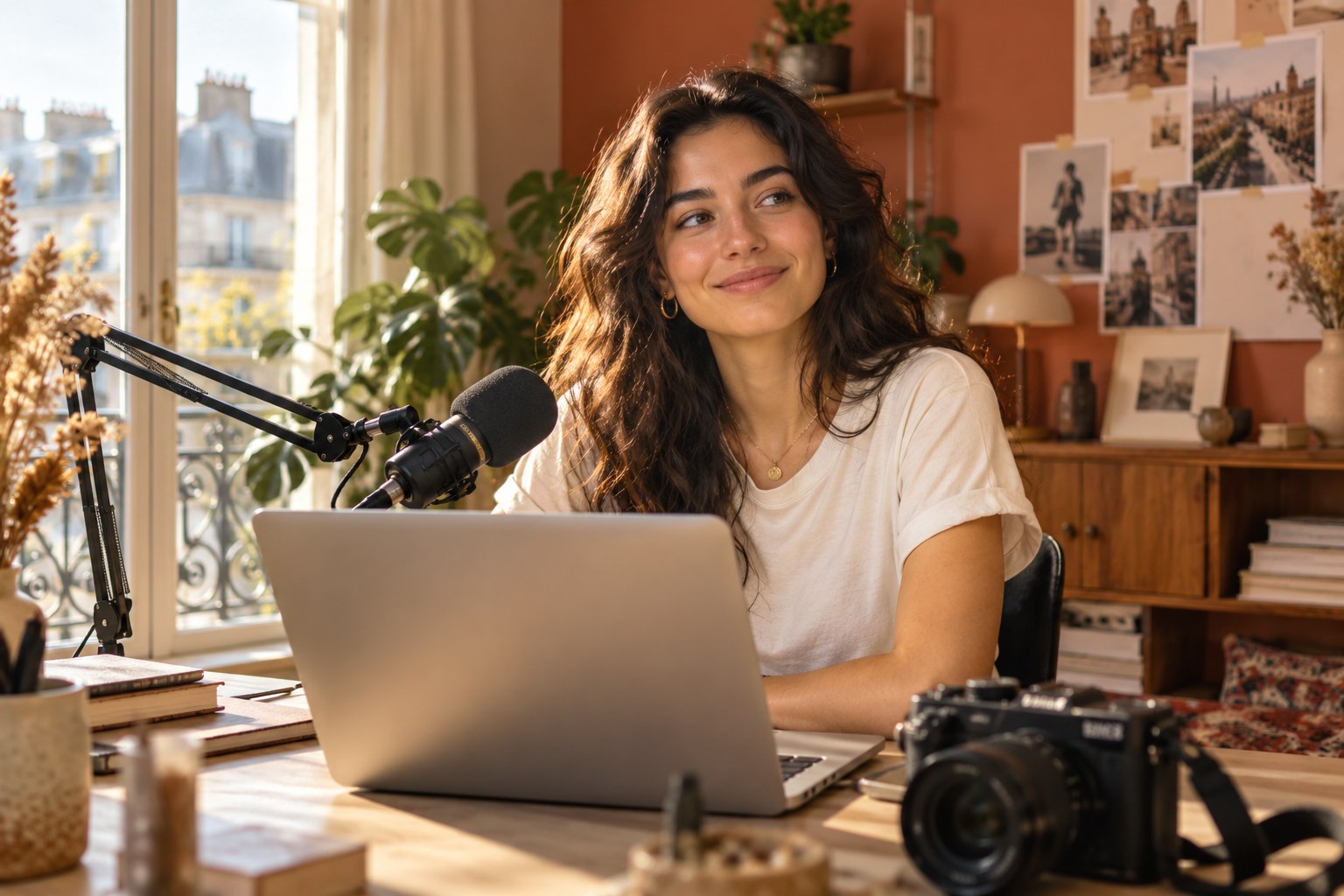 Illustration d’une créatrice qui prépare son prochain contenu dans son studio